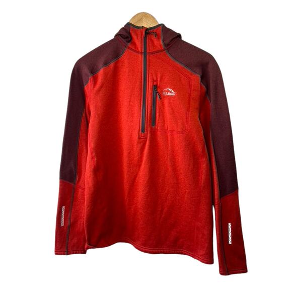 LL Bean Red Slightly Fitted Long Sleeve 1/2 Zip Hooded Pullover Men's Medium - Picture 1 of 6